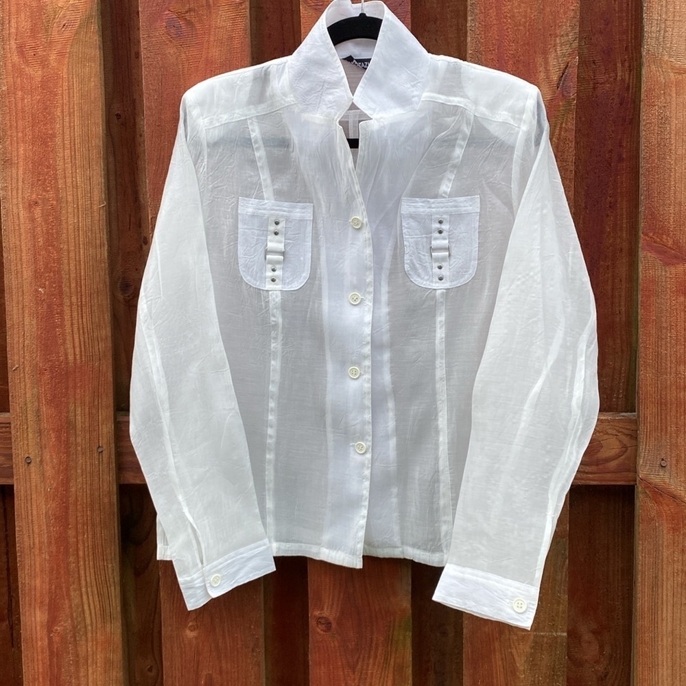 Fantazia Women’s Sheer White Button Shirt Size L